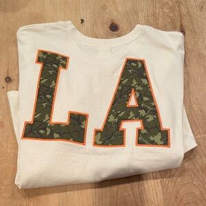 NWT Recycled Threads Embroidered Camo lettered Crop Top Trendy Fall LG